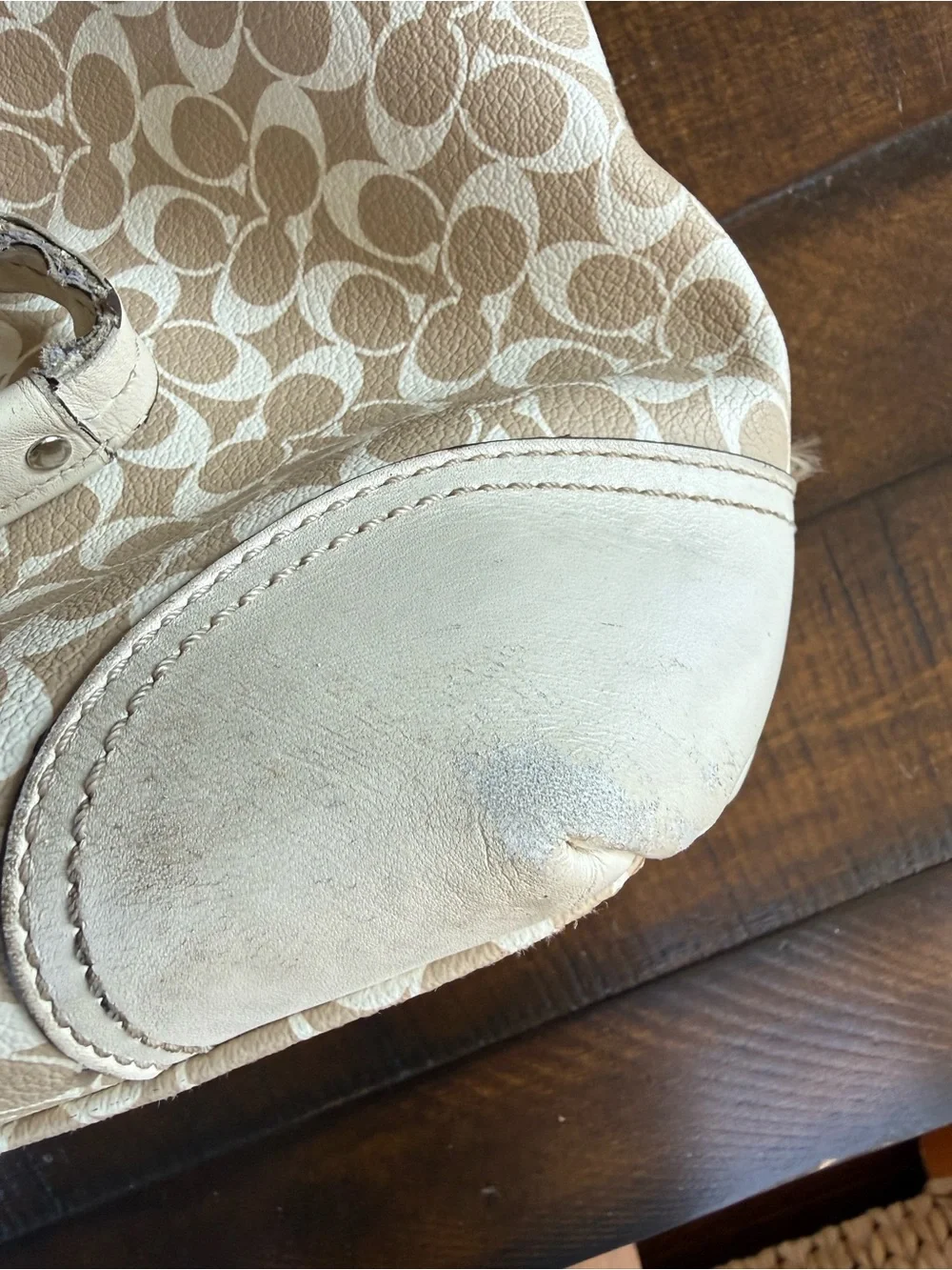 Coach Beige Tote with Pink Center Stripe
